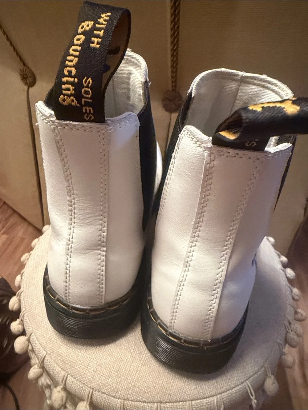 Dr Martens White Chelsea Boots with Black Elastic Panels